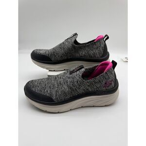 Skechers Slip-On Knit Walking Shoes - Gray with Pink Accents